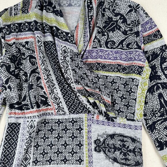 Catherine Andre Shawl Neck Blouse Top Women’s Small Mixed Print Art Long Sleeve - Picture 11 of 16